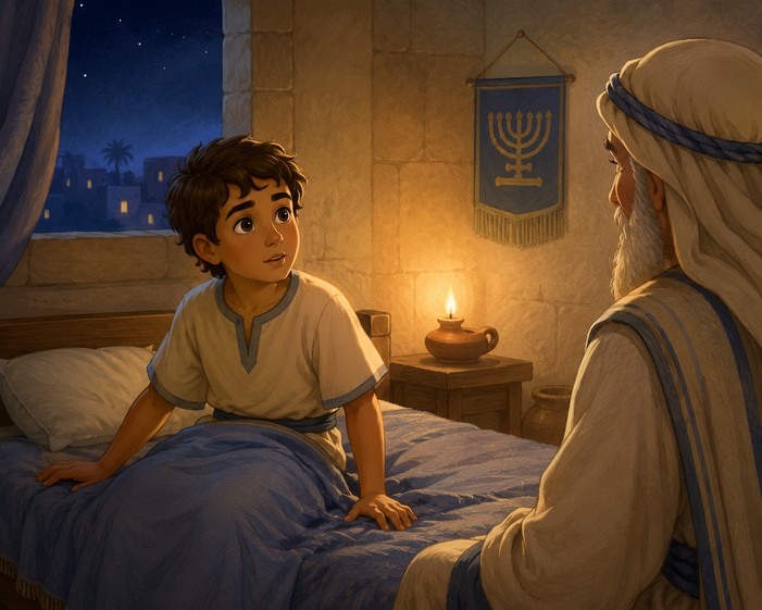 Young Samuel learning to listen for God's voice during the night